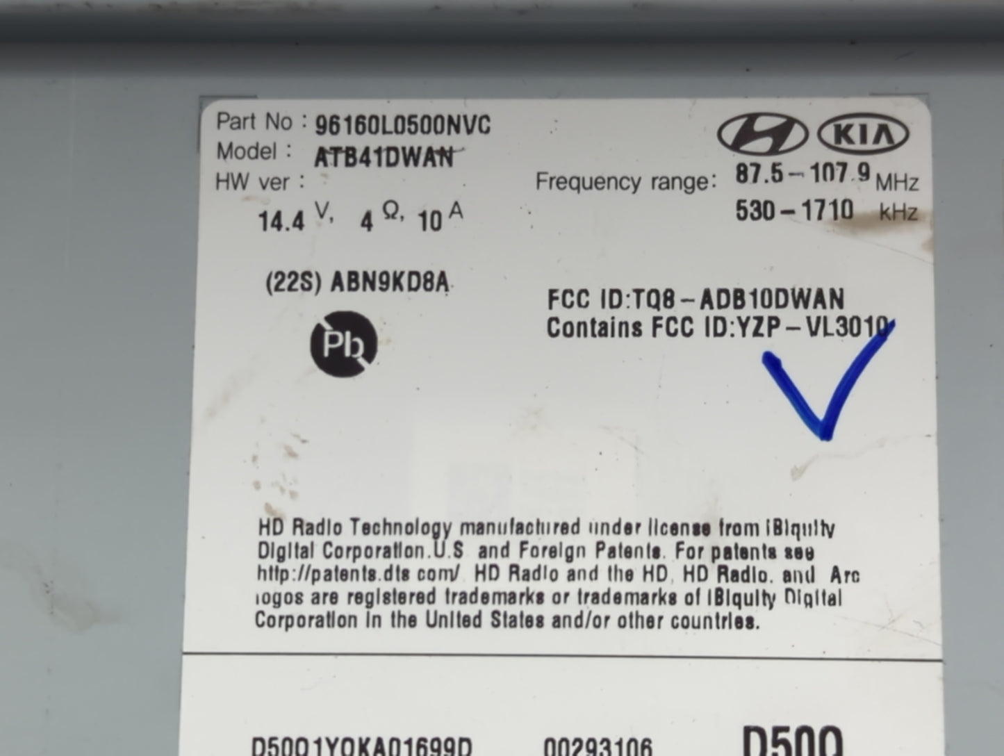 2020-2023 Hyundai Sonata Radio AM FM Cd Player Receiver Replacement P/N:96160L0500NVC ATB41DWAN Fits Fits 2020 2021 2022 202