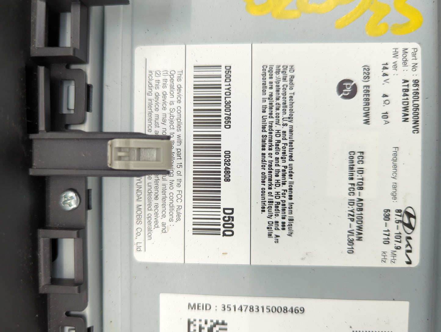2020-2023 Hyundai Sonata Radio AM FM Cd Player Receiver Replacement P/N:96160L0500NVC ATB41DWAN Fits Fits 2020 2021 2022 202