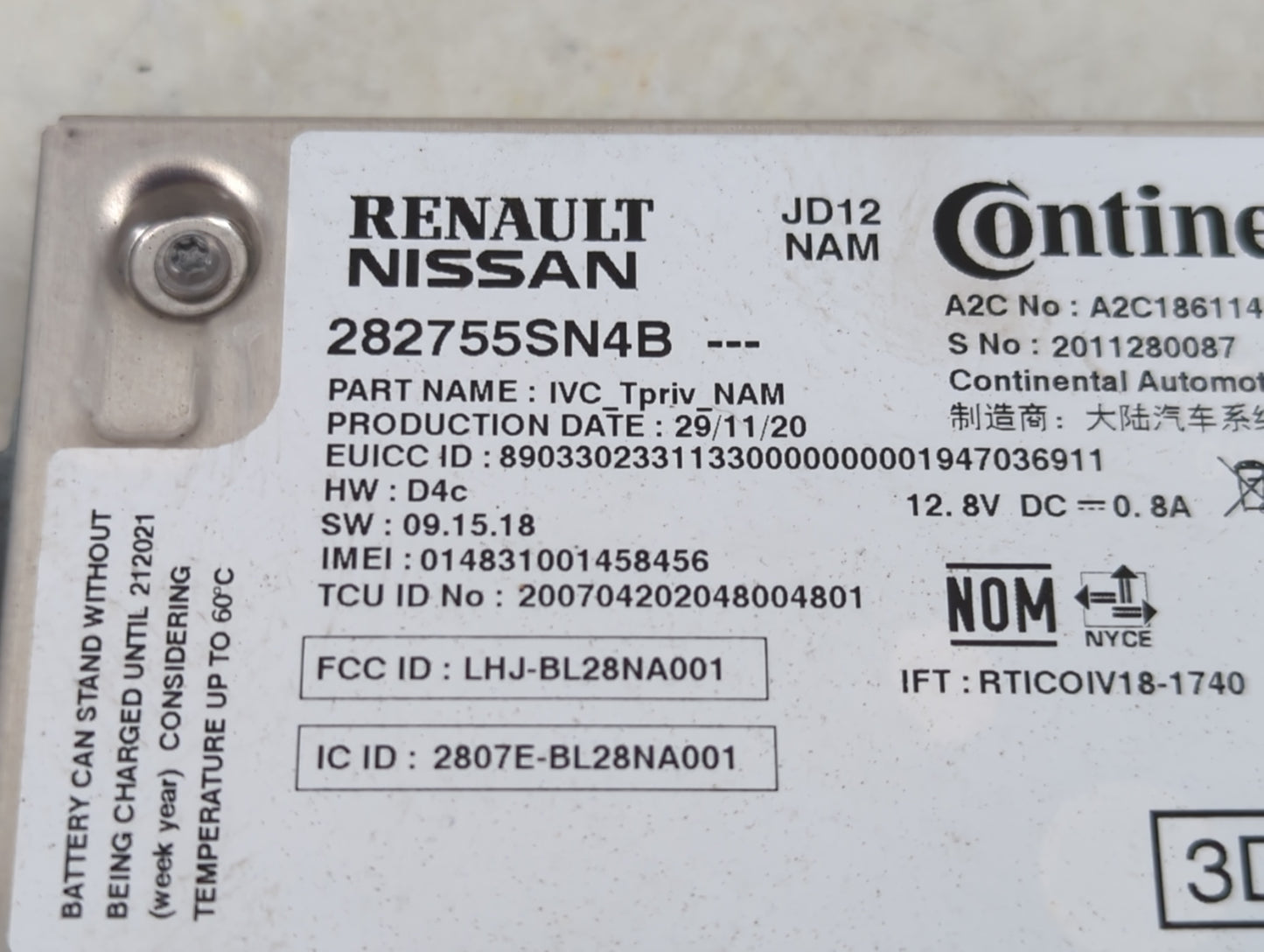 2021 Infiniti Q50 Telematics Control Module 282755sn4b - Oemusedautoparts1.com