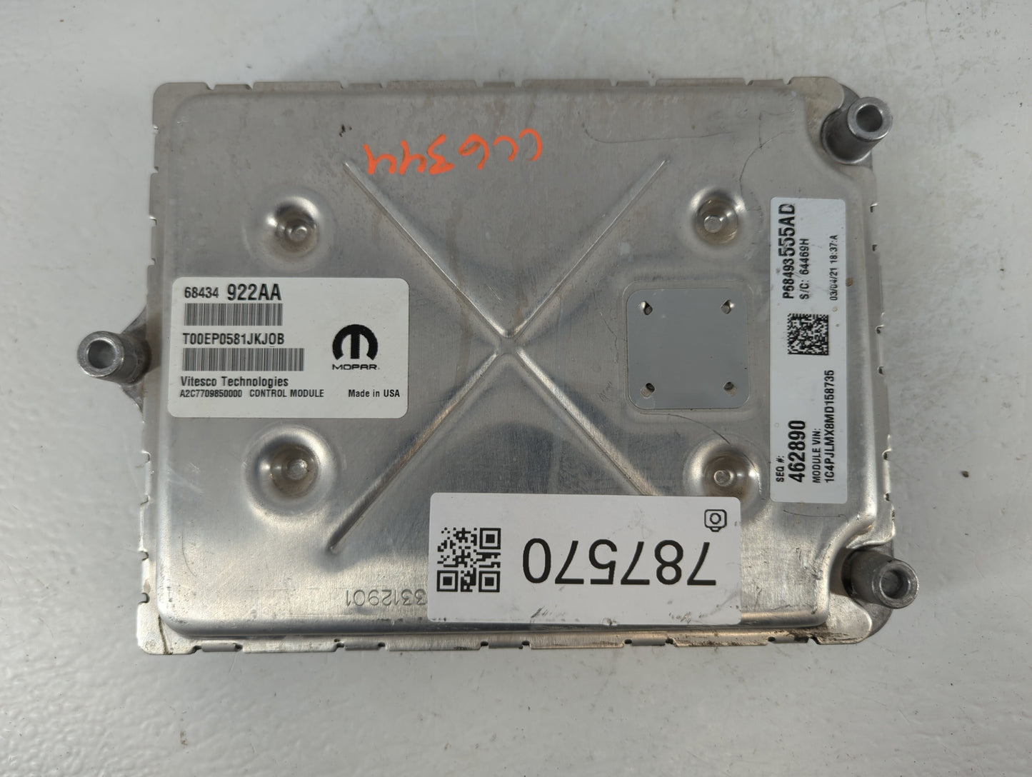 2020-2021 Jeep Cherokee PCM Engine Control Computer ECU ECM PCU OEM P/N:P68493555AD Fits Fits 2020 2021 OEM Used Auto Parts 
