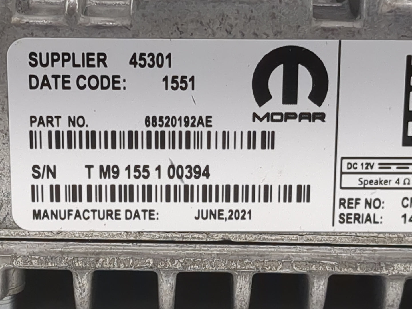 2021-2022 Jeep Grand Cherokee Radio AM FM Cd Player Receiver Replacement P/N:68520192AE CA-185-CTPL-HS Fits Fits 2021 2022 O