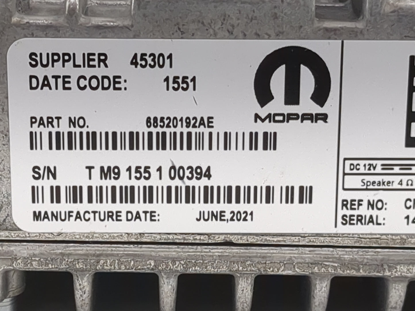 2021-2022 Jeep Grand Cherokee Radio AM FM Cd Player Receiver Replacement P/N:68520192AE CA-185-CTPL-HS Fits Fits 2021 2022 O