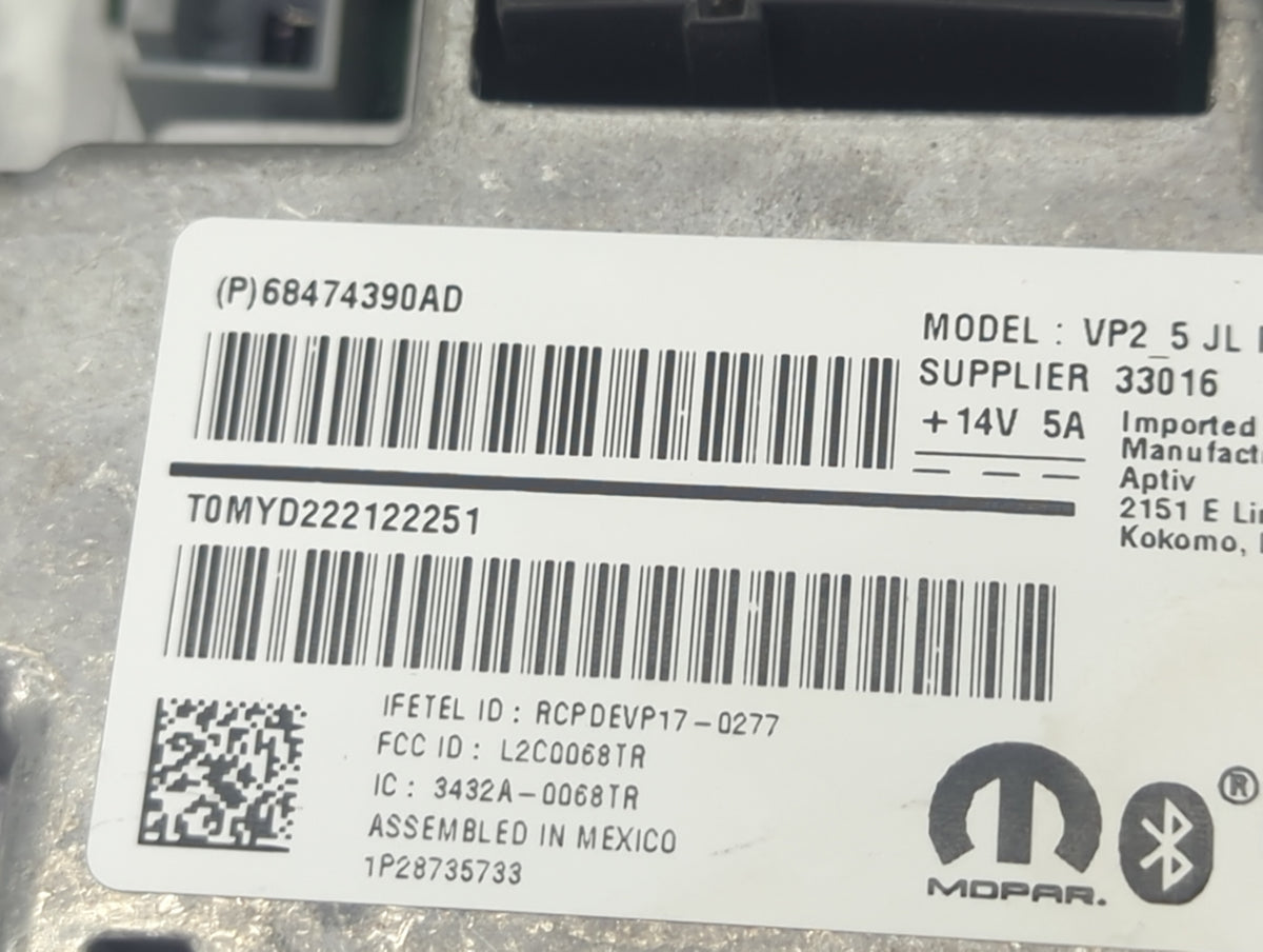 2021 Jeep Wrangler Radio AM FM Cd Player Receiver Replacement P/N:68474390AD L2C0068TR, 3432A-0068TR Fits OEM Used Auto Part