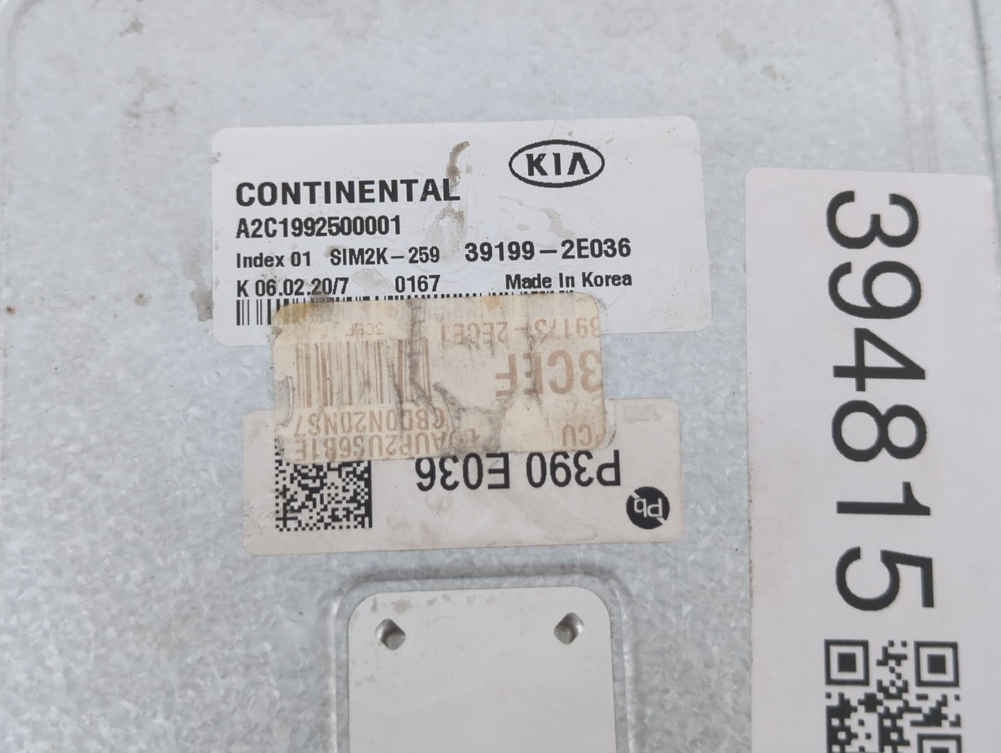 2021 Kia Forte PCM Engine Control Computer ECU ECM PCU OEM P/N:39199-2E036 Fits OEM Used Auto Parts - Oemusedautoparts1.com