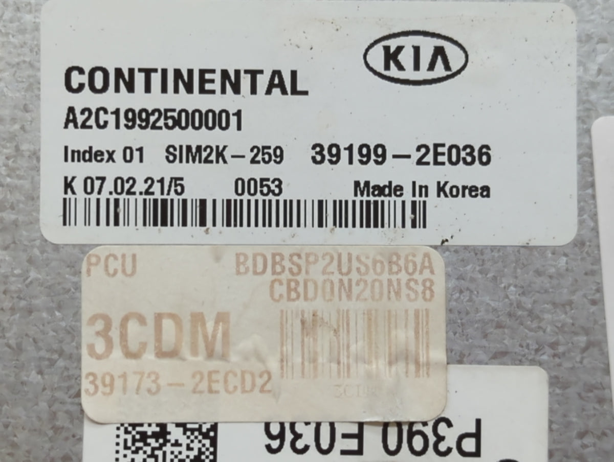 2019-2021 Kia Forte PCM Engine Control Computer ECU ECM PCU OEM P/N:39199-2E036 Fits 2019 2020 2021 OEM Used Auto Parts - Oe