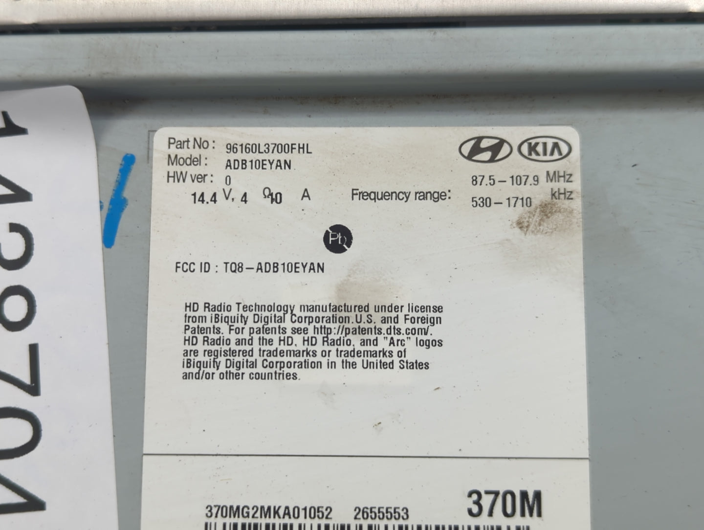 2021 Kia K5 Radio AM FM Cd Player Receiver Replacement P/N:96160L3700FHL ADB10EYAN, TQ8-ADB10EYAN Fits OEM Used Auto Parts -