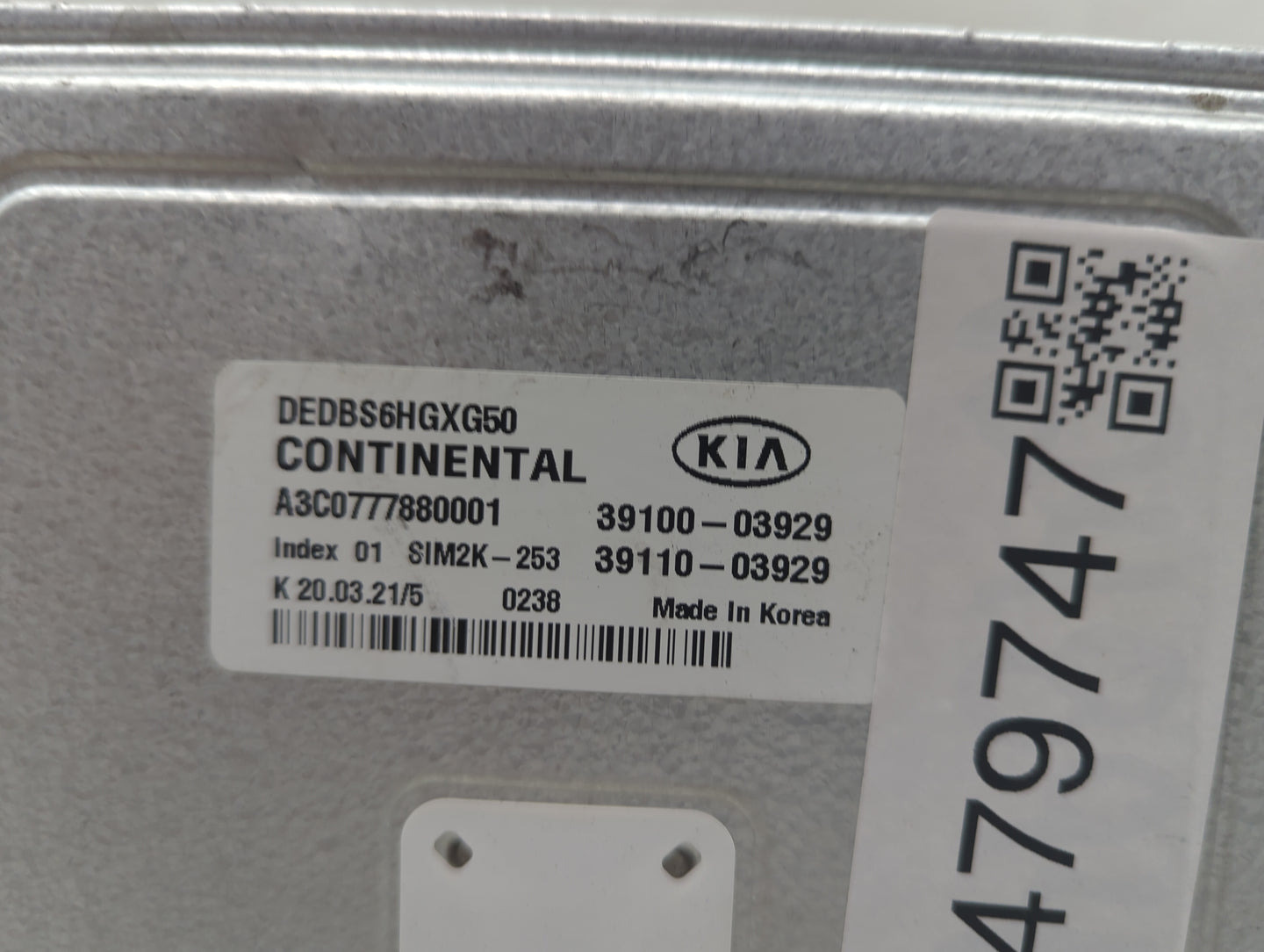 2021 Kia Niro PCM Engine Control Computer ECU ECM PCU OEM P/N:39100-03929 39110-03929, DEDBS6HGXG50, A3C0777880001, SIM2K-25