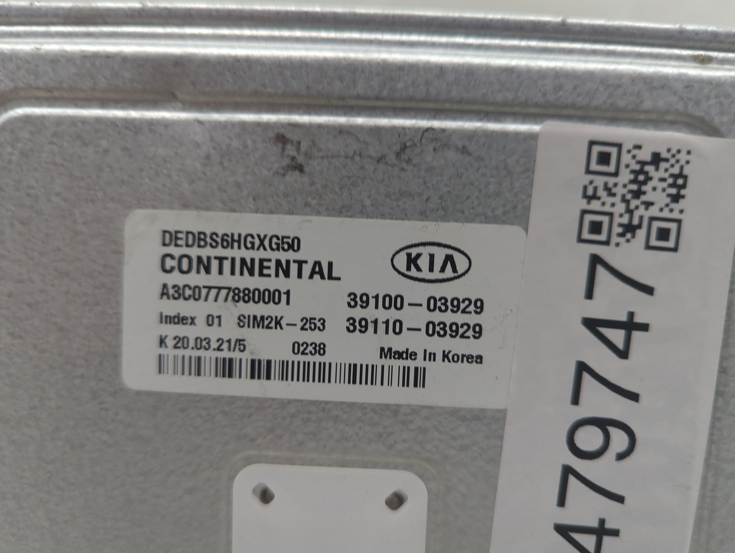 2021 Kia Niro PCM Engine Control Computer ECU ECM PCU OEM P/N:39100-03929 39110-03929, DEDBS6HGXG50, A3C0777880001, SIM2K-25