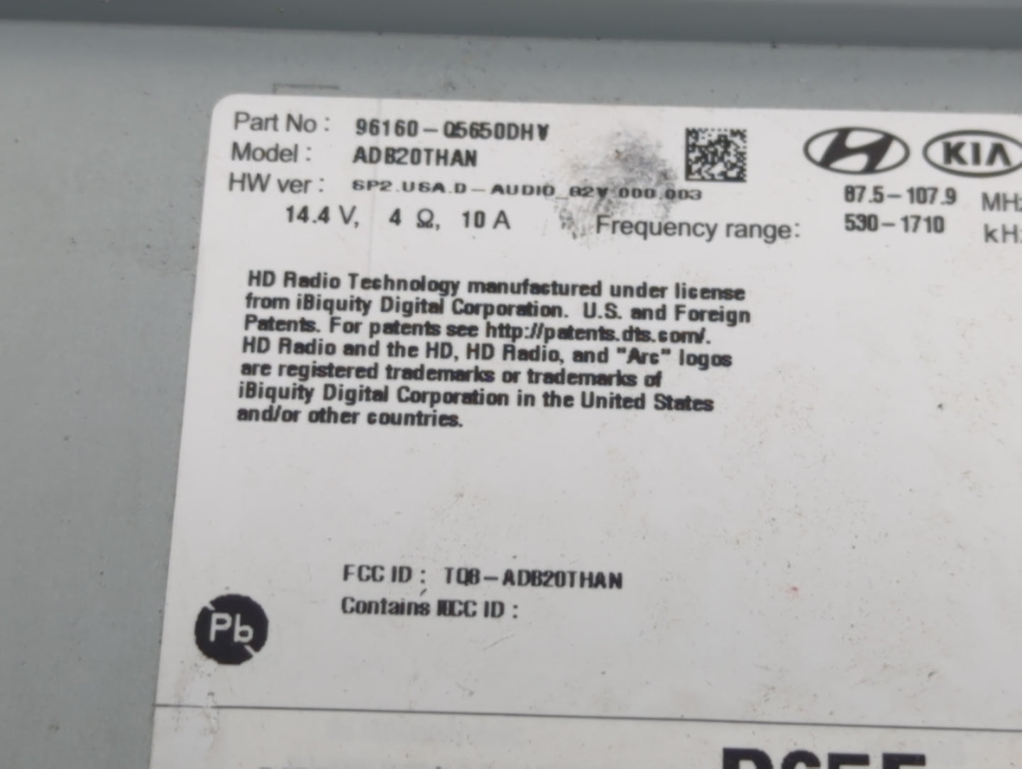 2021 Kia Seltos Radio AM FM Cd Player Receiver Replacement P/N:96160-Q5650DHV Fits OEM Used Auto Parts - Oemusedautoparts1.c