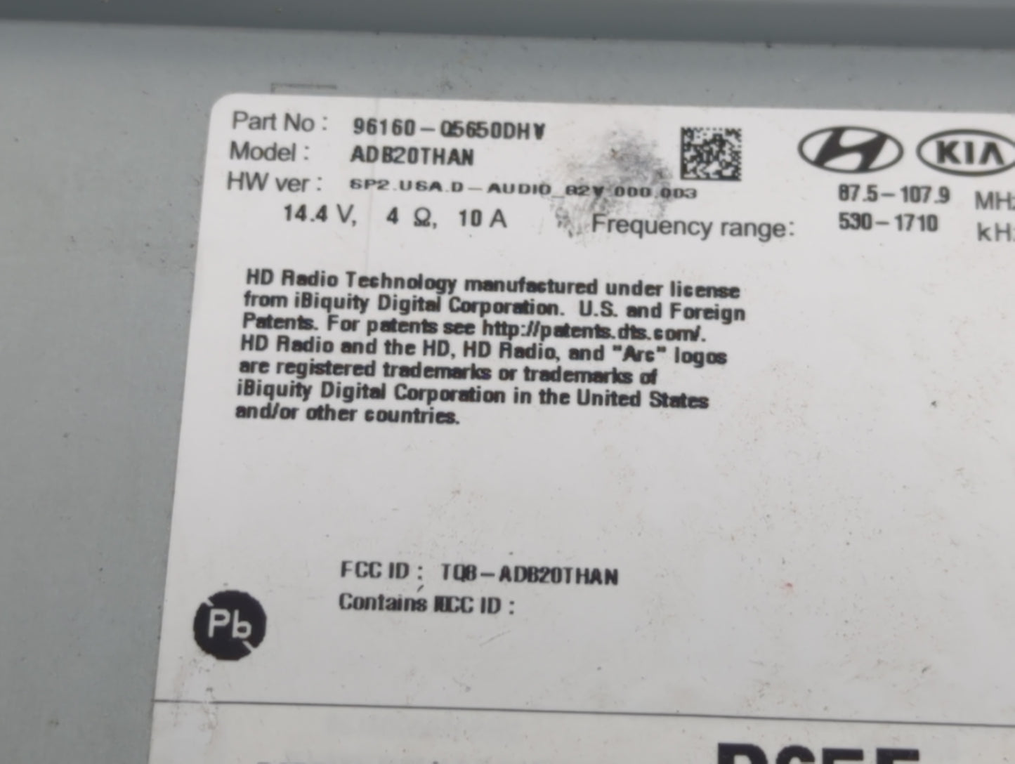 2021 Kia Seltos Radio AM FM Cd Player Receiver Replacement P/N:96160-Q5650DHV Fits OEM Used Auto Parts - Oemusedautoparts1.c