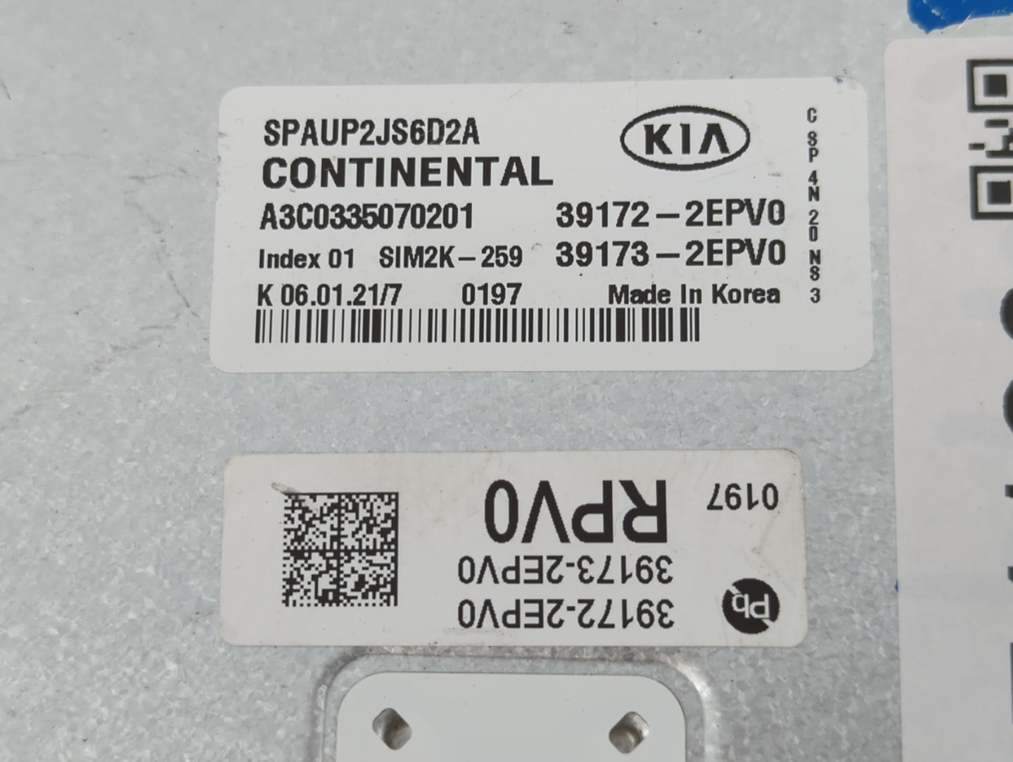 2021 Kia Seltos PCM Engine Control Computer ECU ECM PCU OEM P/N:39172-2EPV0 Fits OEM Used Auto Parts - Oemusedautoparts1.com