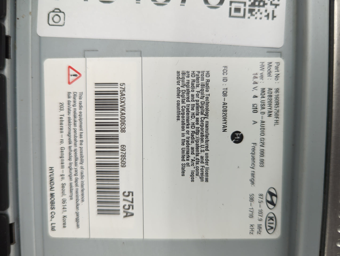2021 Kia Sorento Radio AM FM Cd Player Receiver Replacement P/N:96160R5750FHL ADB20HYAN, M04.USA.D-AUDIO G2V.000.003 Fits OE