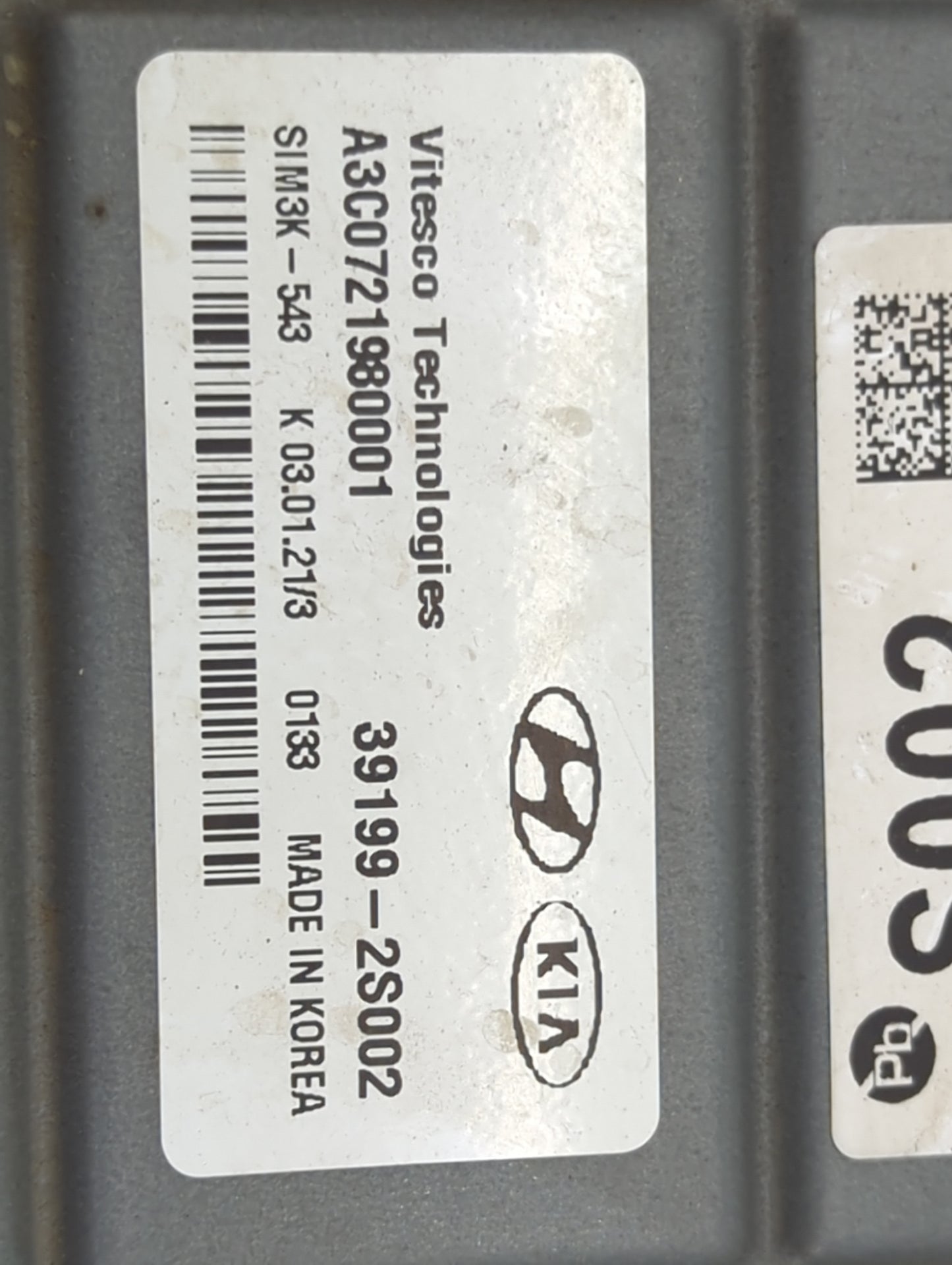 2021 Kia Sorento PCM Engine Control Computer ECU ECM PCU OEM P/N:39199-2S002 A3C0721980001, SIM3K-543 Fits OEM Used Auto Par