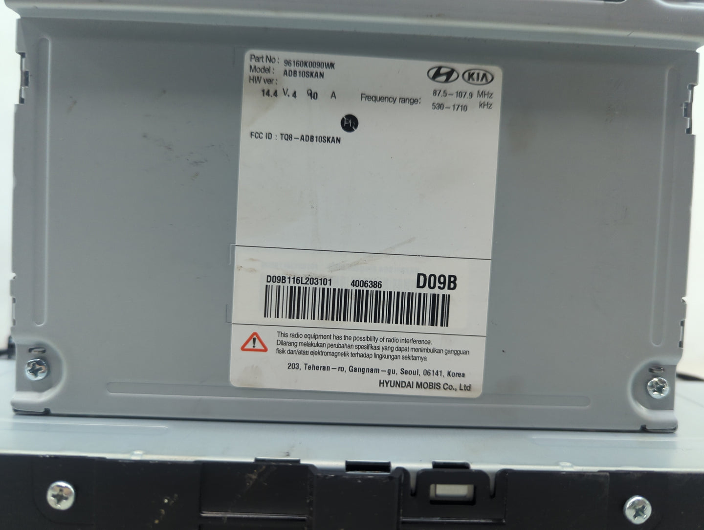 2020-2021 Kia Soul Radio AM FM Cd Player Receiver Replacement P/N:96160K0090WK ADB10SKAN, TQ8-ADB10SKAN Fits Fits 2020 2021 