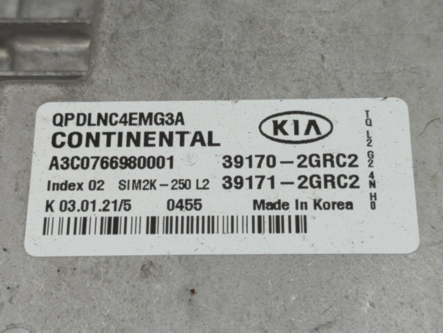 2020-2021 Kia Sportage PCM Engine Control Computer ECU ECM PCU OEM P/N:39171-2GRC2 39170-2GRC2 Fits Fits 2020 2021 OEM Used 