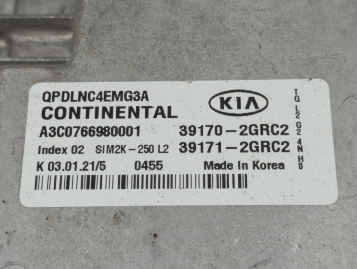 2020-2021 Kia Sportage PCM Engine Control Computer ECU ECM PCU OEM P/N:39171-2GRC2 39170-2GRC2 Fits Fits 2020 2021 OEM Used 