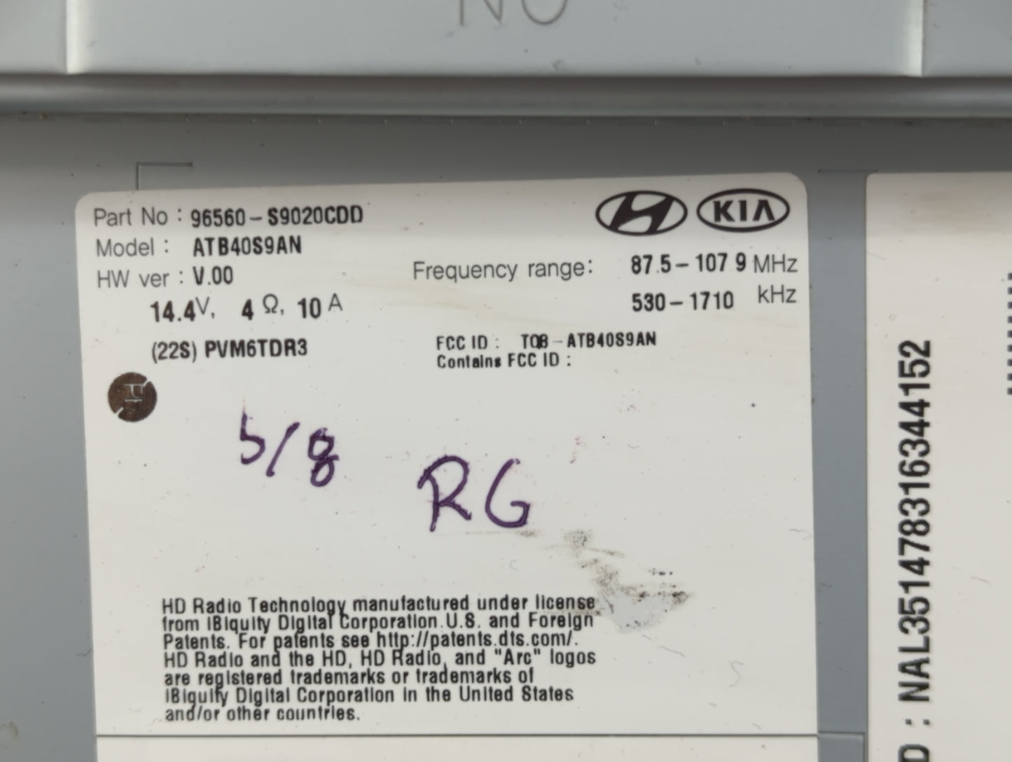 2020-2022 Kia Telluride Radio AM FM Cd Player Receiver Replacement P/N:96560-S9020CDD ATB40S9AN Fits Fits 2020 2021 2022 OEM
