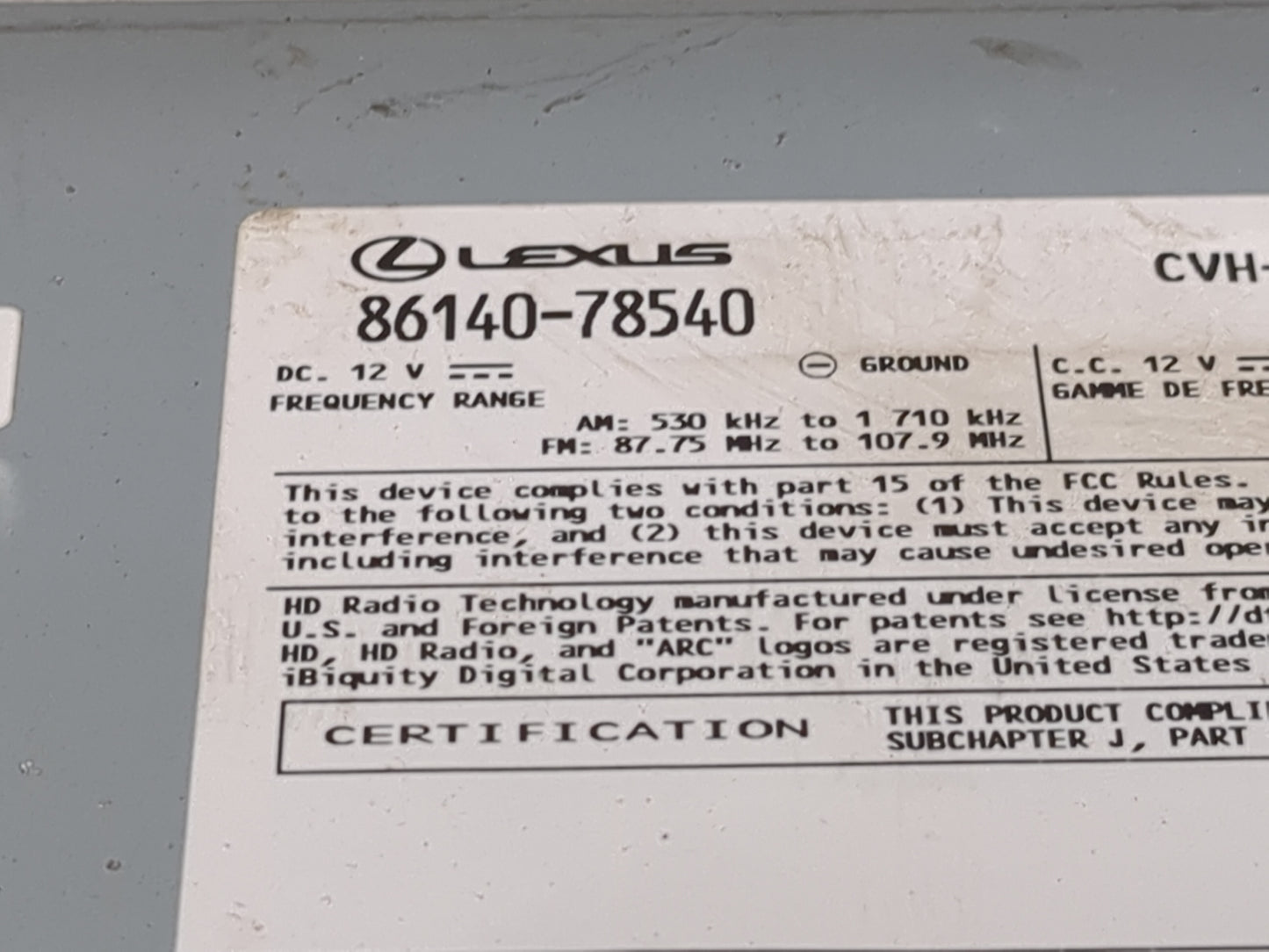 2020-2021 Lexus Nx300 Radio AM FM Cd Player Receiver Replacement P/N:86140-78540 Fits Fits 2020 2021 OEM Used Auto Parts - O