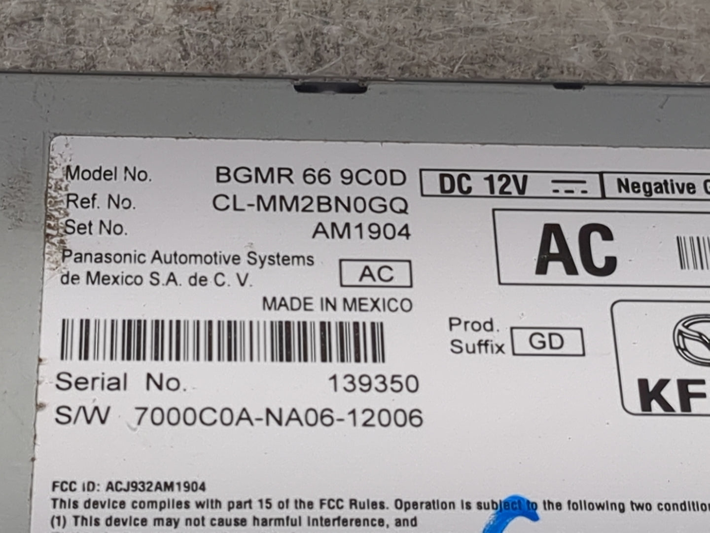 2021-2022 Mazda Cx-5 Radio AM FM Cd Player Receiver Replacement P/N:BGMR 66 9C0D CL-MM2BN0GQ, AM1904 Fits Fits 2021 2022 OEM