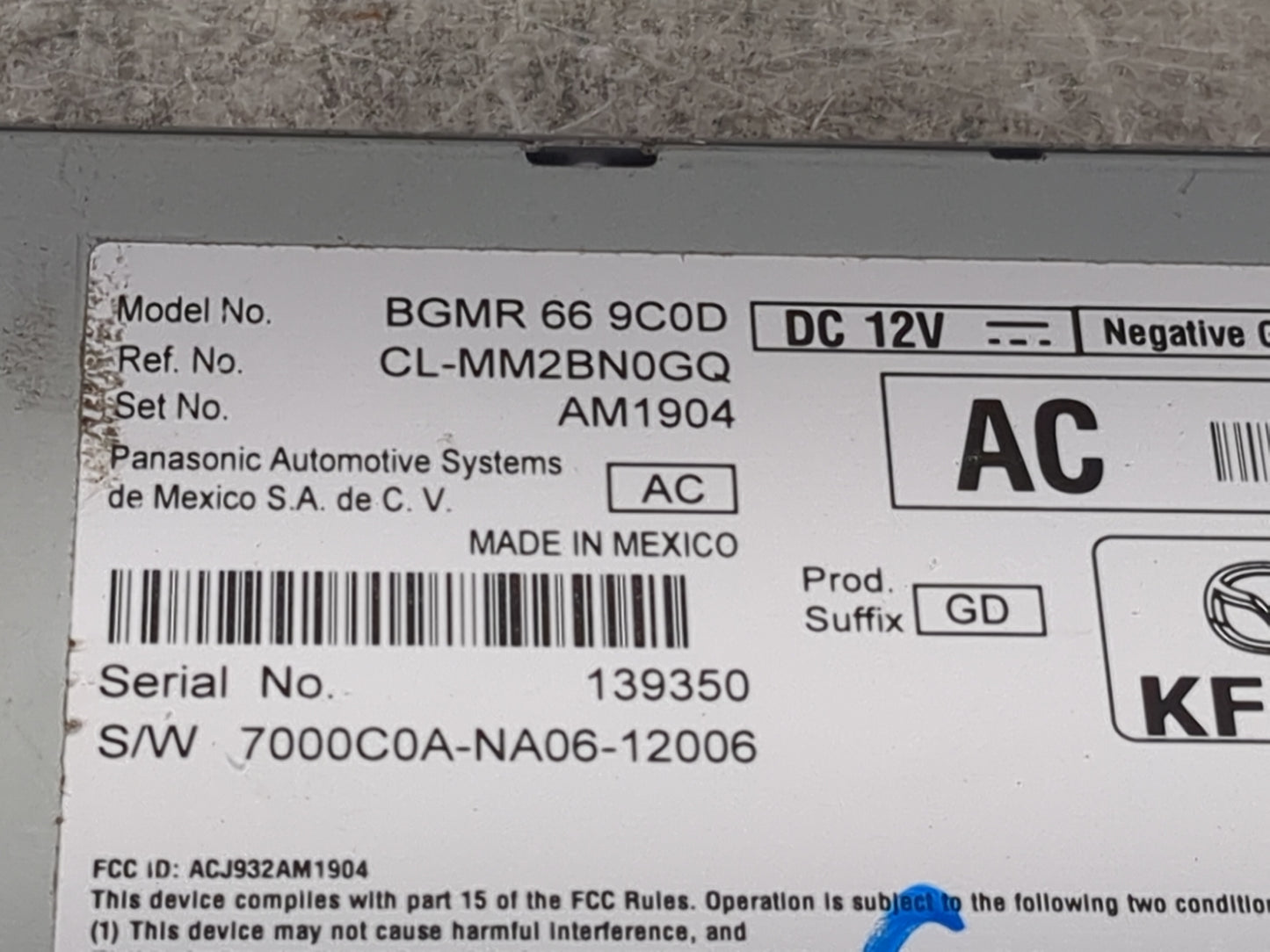 2021-2022 Mazda Cx-5 Radio AM FM Cd Player Receiver Replacement P/N:BGMR 66 9C0D CL-MM2BN0GQ, AM1904 Fits Fits 2021 2022 OEM