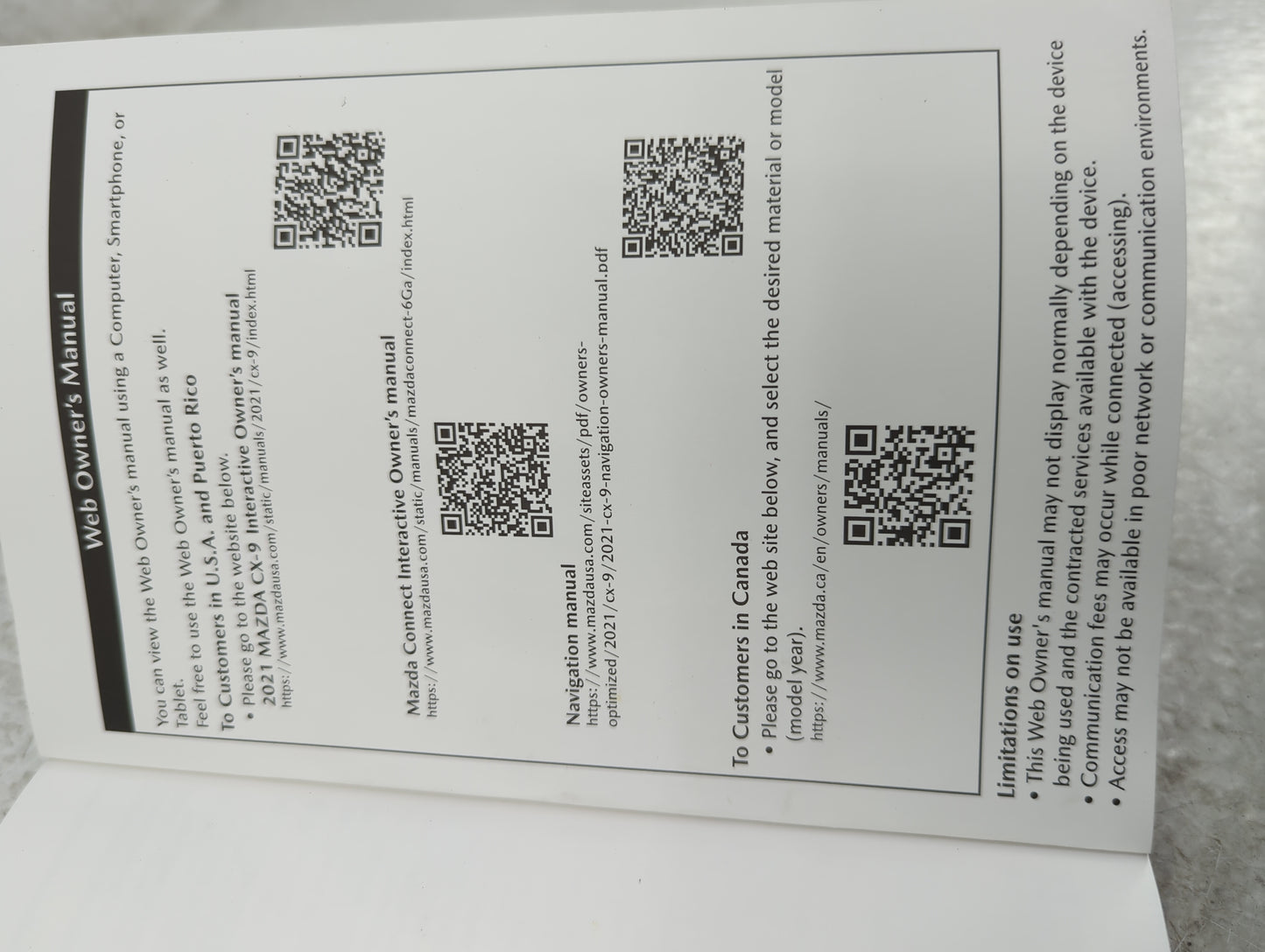 2021 Mazda Cx-9 Owners Manual Book Guide P/N:9999-95-011C-21 OEM Used Auto Parts - Oemusedautoparts1.com