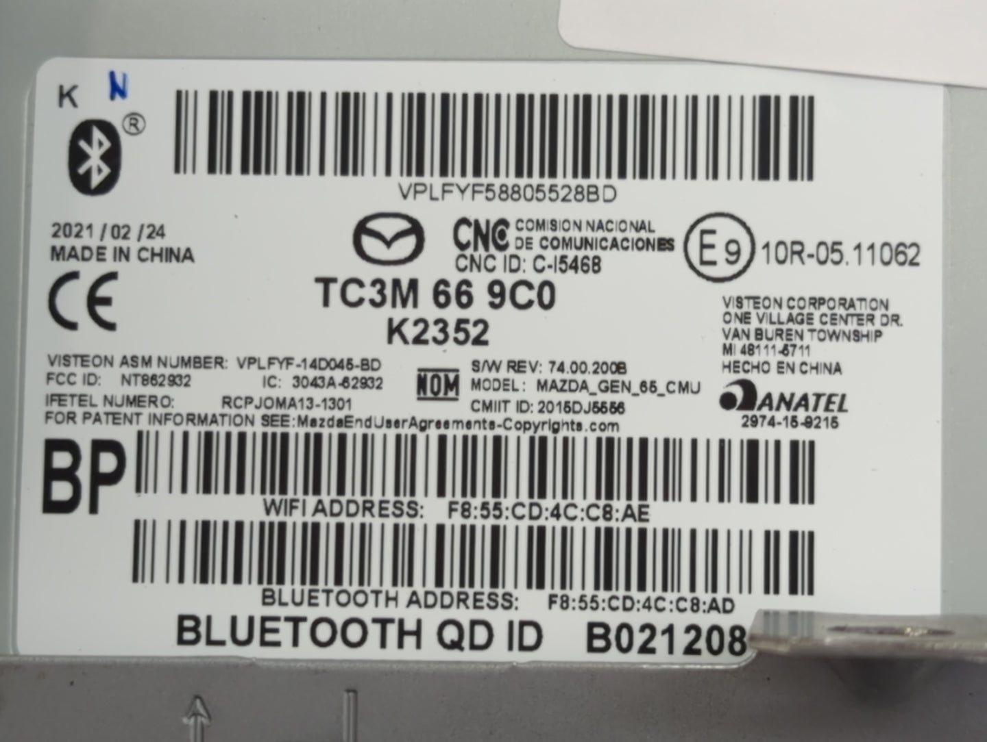 2021 Mazda Mazda6 Radio AM FM Cd Player Receiver Replacement P/N:TC3M669C0 TC3M-66-9C0A, VPLFYF58805528BD Fits Fits 2022 OEM