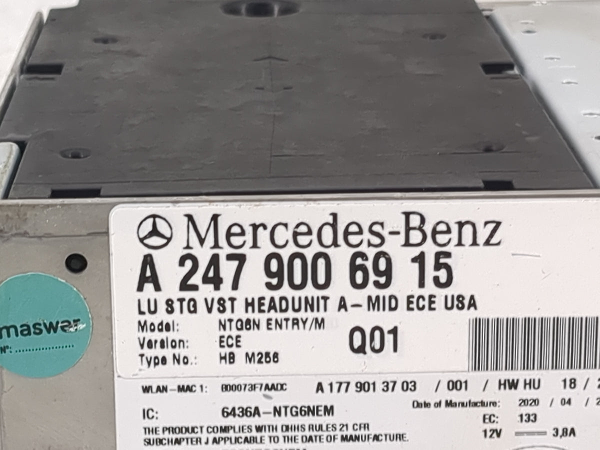 2021 Mercedes-Benz Glb250 Radio AM FM Cd Player Receiver Replacement P/N:A2479006915 A1779013703, 6436A-NTG6NEM Fits OEM Use