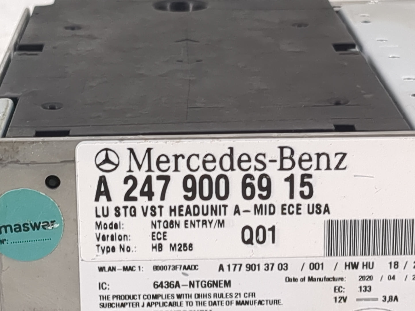 2021 Mercedes-Benz Glb250 Radio AM FM Cd Player Receiver Replacement P/N:A2479006915 A1779013703, 6436A-NTG6NEM Fits OEM Use