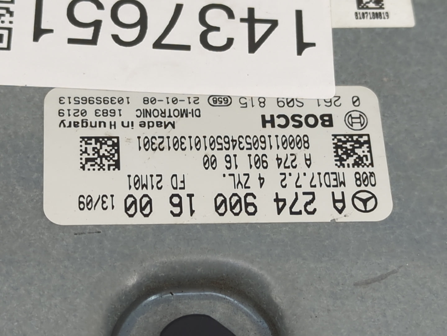 2021 Mercedes Sprinter 2500 PCM Engine Control Computer ECU ECM PCU OEM P/N:A 274 900 16 00 0 261 S09 815 Fits OEM Used Auto