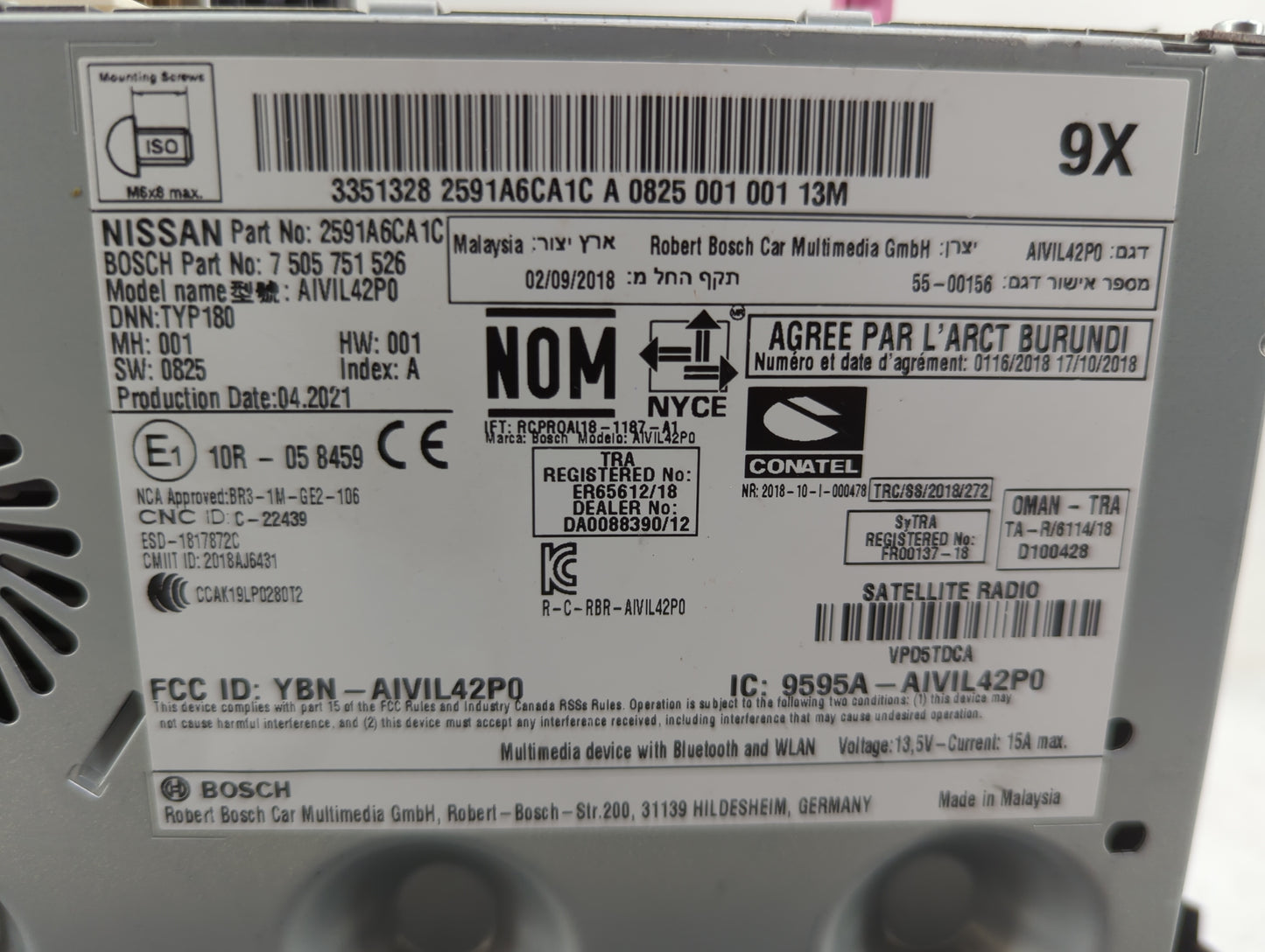 2021 Nissan Altima Radio AM FM Cd Player Receiver Replacement P/N:2591A6CA1C 7505751526, AIVIL42P0, YBN-AIVIL42P0 Fits OEM U