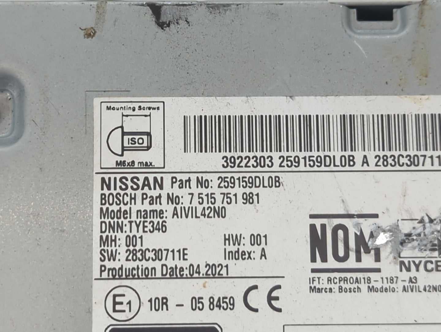 2019-2021 Nissan Maxima Radio AM FM Cd Player Receiver Replacement P/N:259159DL0B Fits Fits 2019 2020 2021 OEM Used Auto Par