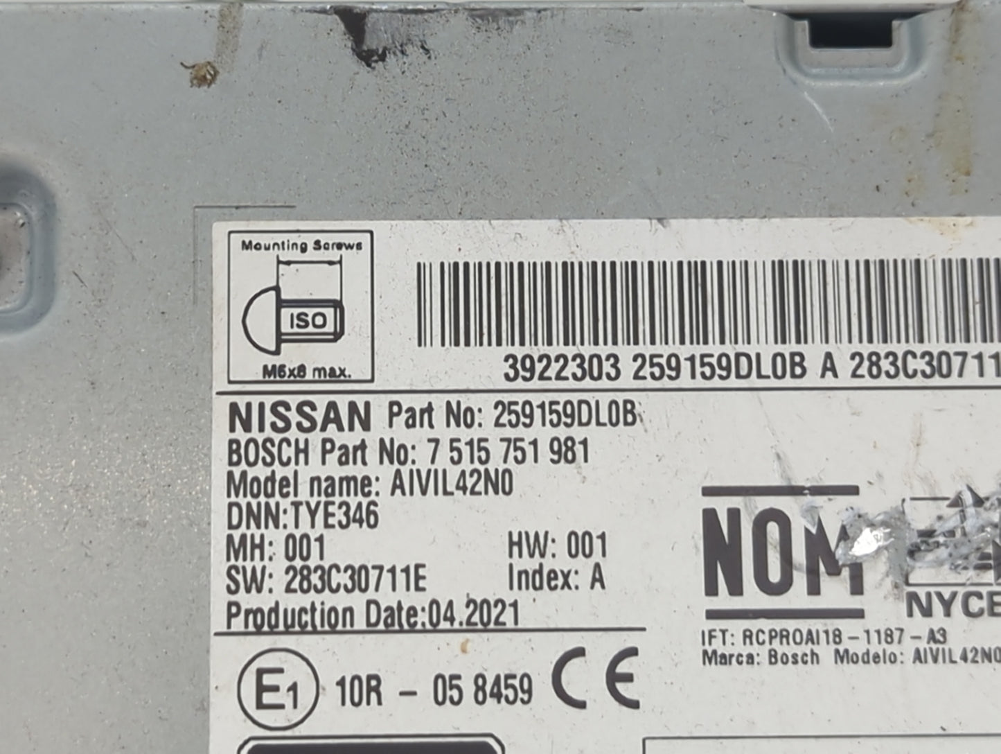 2019-2021 Nissan Maxima Radio AM FM Cd Player Receiver Replacement P/N:259159DL0B Fits Fits 2019 2020 2021 OEM Used Auto Par