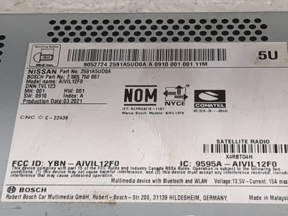 2020 Nissan Nv200 Radio AM FM Cd Player Receiver Replacement P/N:2591A5UD0A 7505750887, AIVIL12F0, YBN-AIVIL12F0 Fits OEM Us