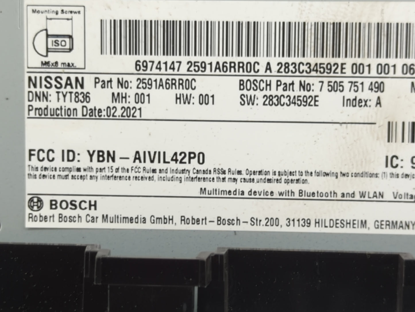 2021-2022 Nissan Rogue Radio AM FM Cd Player Receiver Replacement P/N:7 505 751 490 2591A6RR0C Fits Fits 2021 2022 OEM Used 