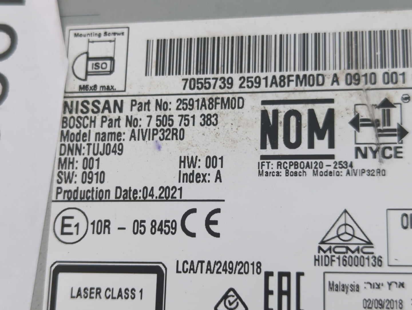 2019-2022 Nissan Rogue Sport Radio AM FM Cd Player Receiver Replacement P/N:2591A8FM0D Fits Fits 2019 2020 2021 2022 OEM Use