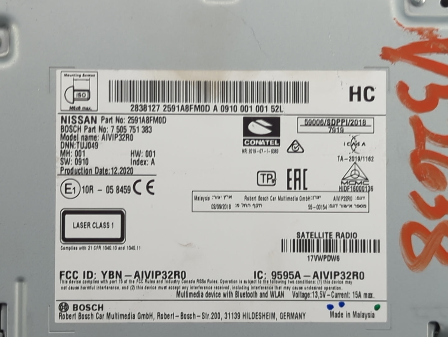 2019-2022 Nissan Rogue Sport Radio AM FM Cd Player Receiver Replacement P/N:2591A8FM0D 7505751383 Fits Fits 2019 2020 2021 2