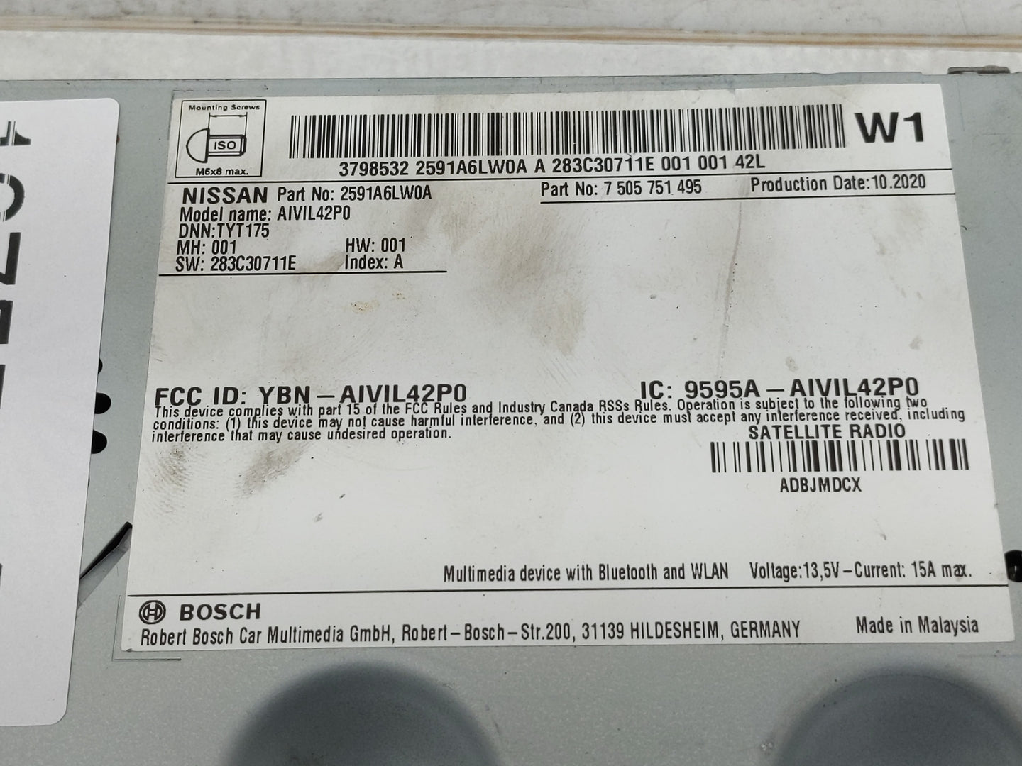 2021 Nissan Sentra Radio AM FM Cd Player Receiver Replacement P/N:2591A6LW0A Fits OEM Used Auto Parts - Oemusedautoparts1.co