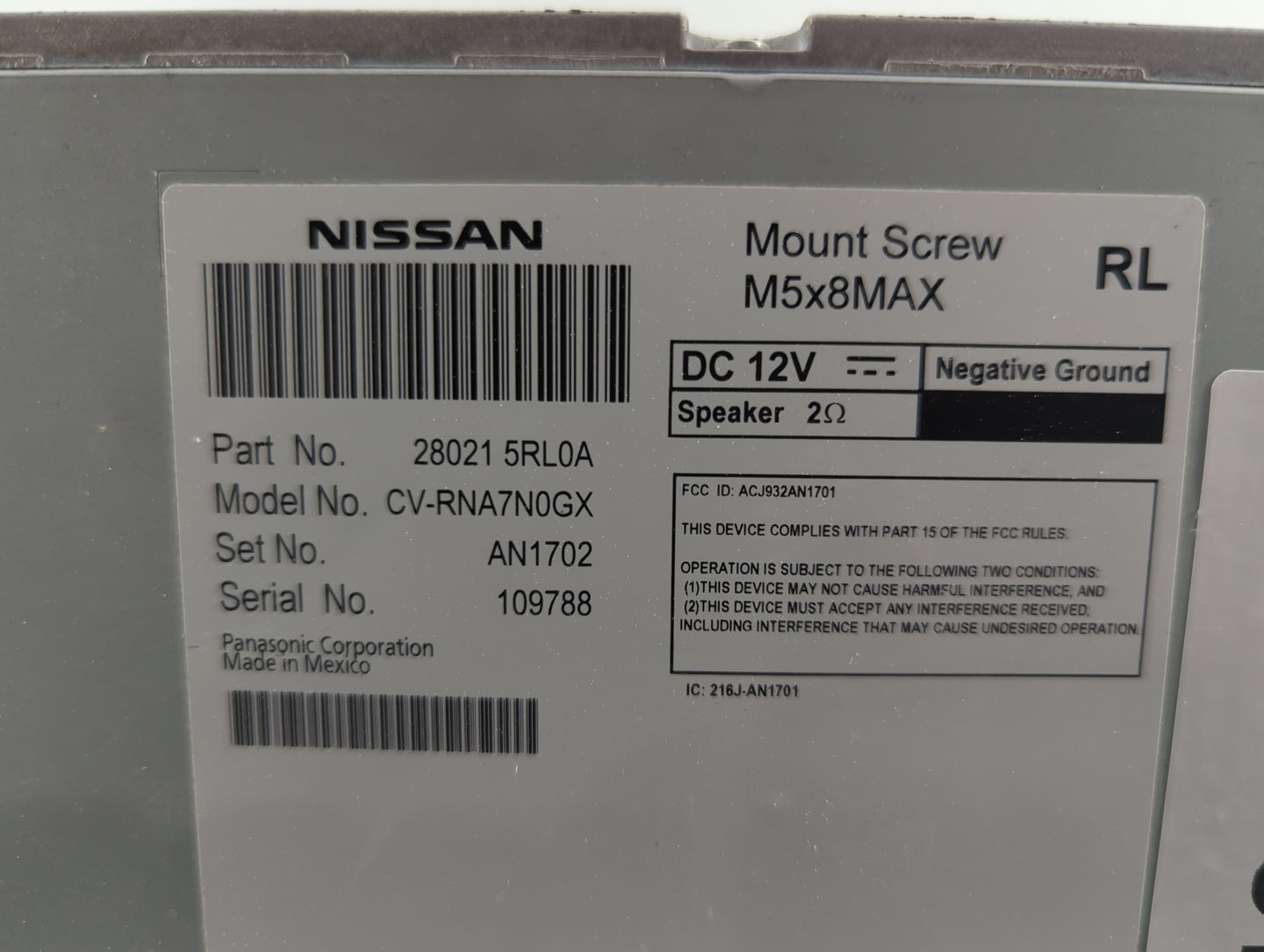 2020-2021 Nissan Versa Radio AM FM Cd Player Receiver Replacement P/N:28021 5RL0A CV-RNA7N0GX, ACJ932AN1701 Fits Fits 2020 2
