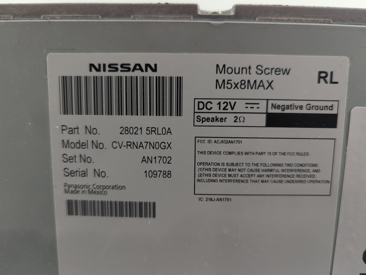 2020-2021 Nissan Versa Radio AM FM Cd Player Receiver Replacement P/N:28021 5RL0A CV-RNA7N0GX, ACJ932AN1701 Fits Fits 2020 2