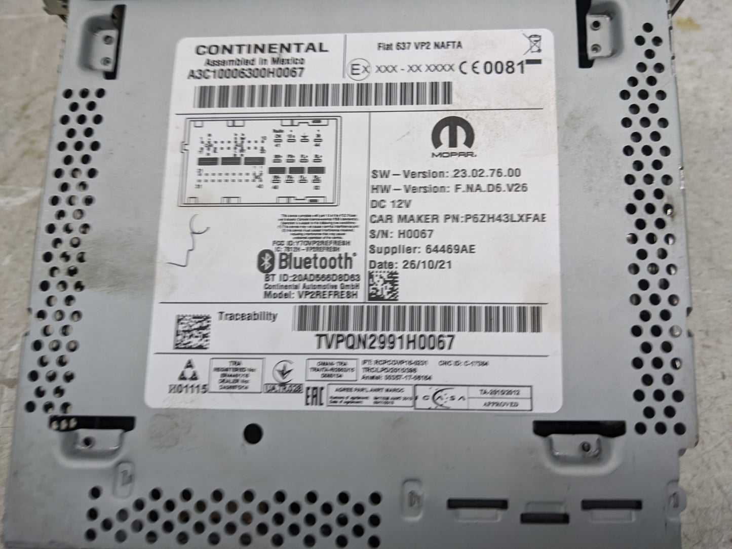 2021 Ram 1500 Radio AM FM Cd Player Receiver Replacement P/N:P6ZH43LXFAE A3C10006300H0067, VP2REFRE8H, TVPQN2991H0067 Fits O