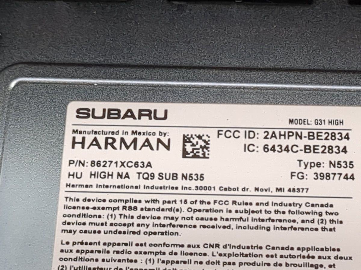 2021 Subaru Ascent Radio AM FM Cd Player Receiver Replacement P/N:86271XC63A 2AHPN-BE2834, 6434C-BE2834 Fits OEM Used Auto P