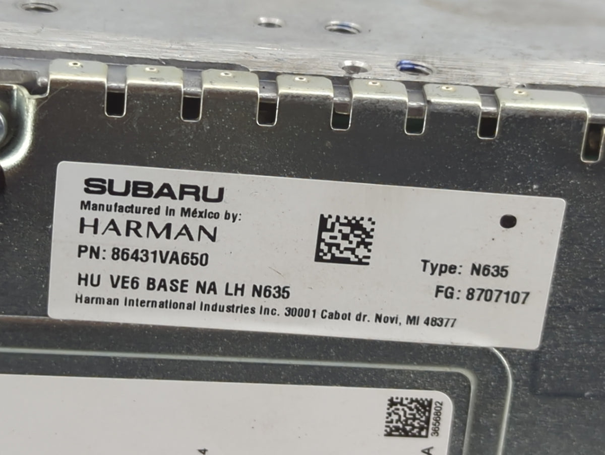 2020-2021 Subaru Wrx Radio AM FM Cd Player Receiver Replacement P/N:86431VA650 Fits Fits 2020 2021 OEM Used Auto Parts - Oem