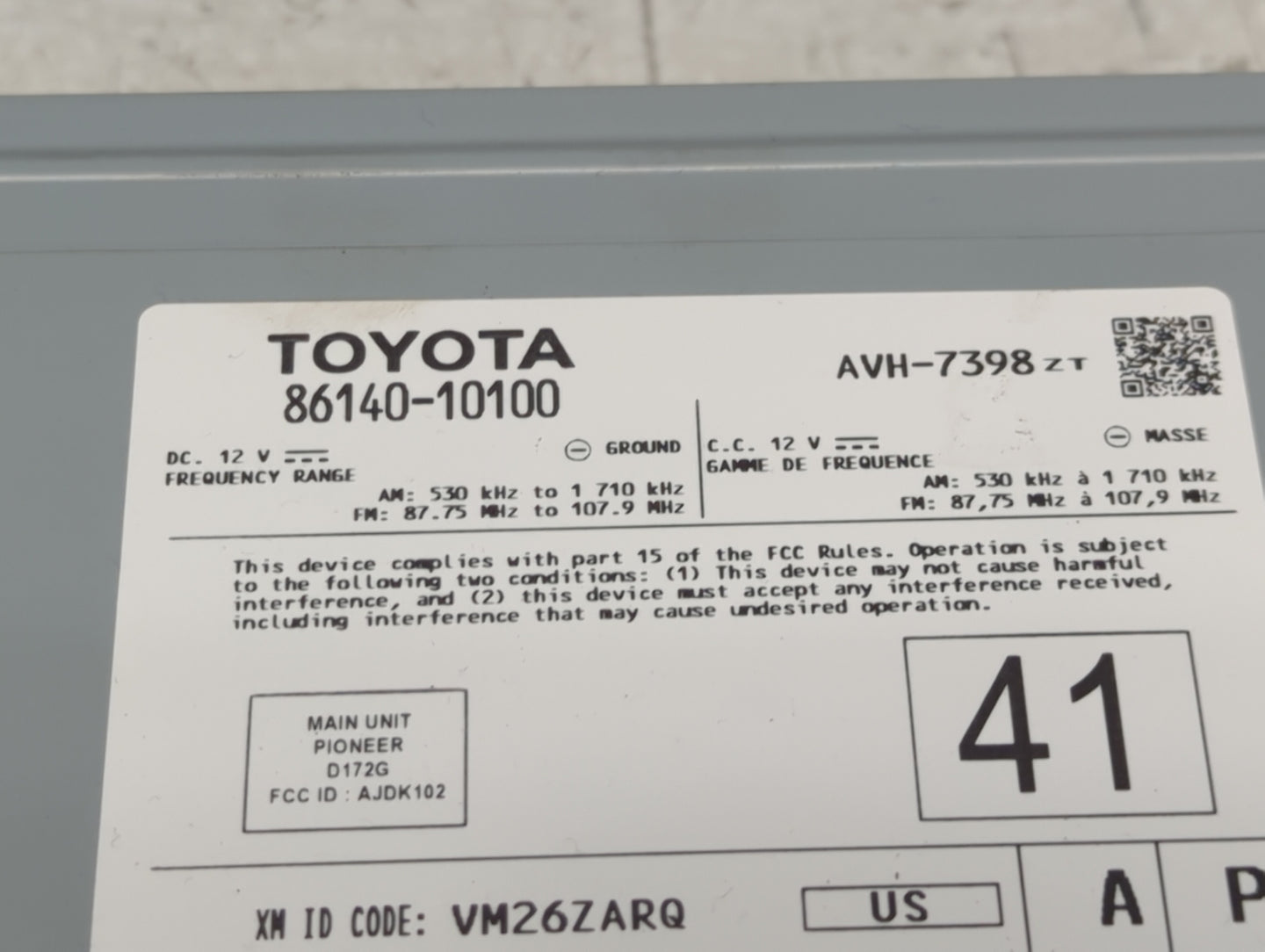 2020-2022 Toyota C-Hr Radio AM FM Cd Player Receiver Replacement P/N:86140-10100 Fits Fits 2020 2021 2022 OEM Used Auto Part
