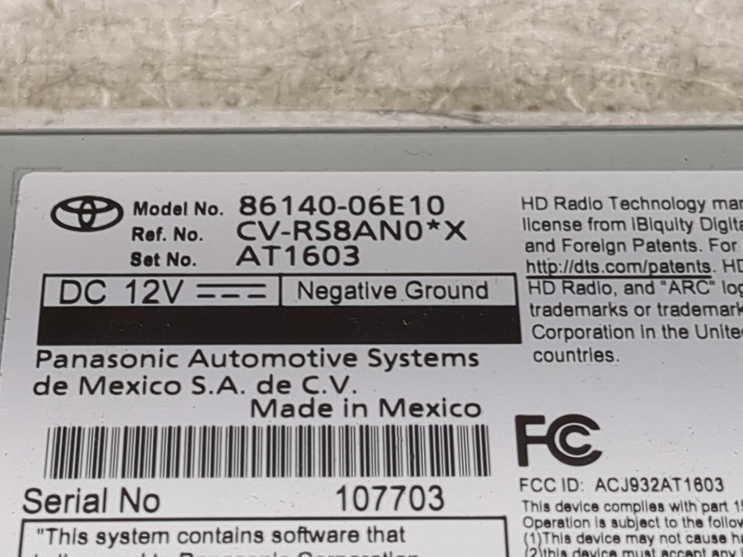 2021-2022 Toyota Camry Radio AM FM Cd Player Receiver Replacement P/N:86140-06E10 CV-RS8AN0*X, AT1603 Fits Fits 2021 2022 OE