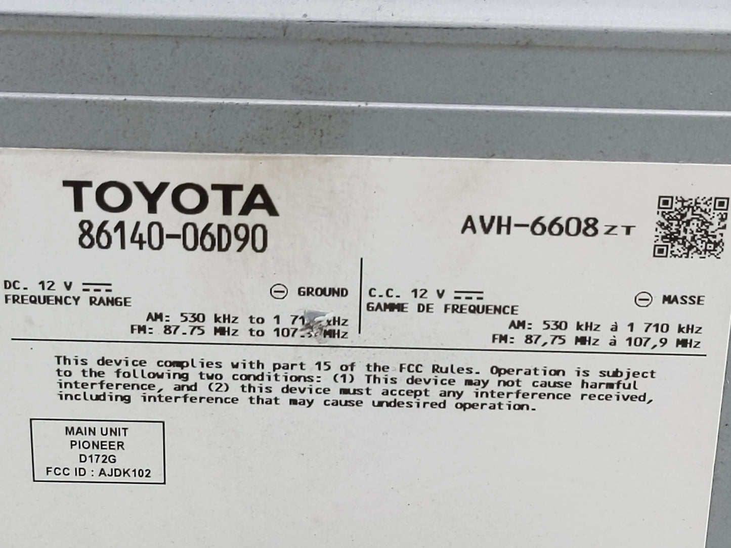 2020-2022 Toyota Camry Radio AM FM Cd Player Receiver Replacement P/N:86140-06D90 AVH-6608, D172G Fits Fits 2020 2021 2022 O