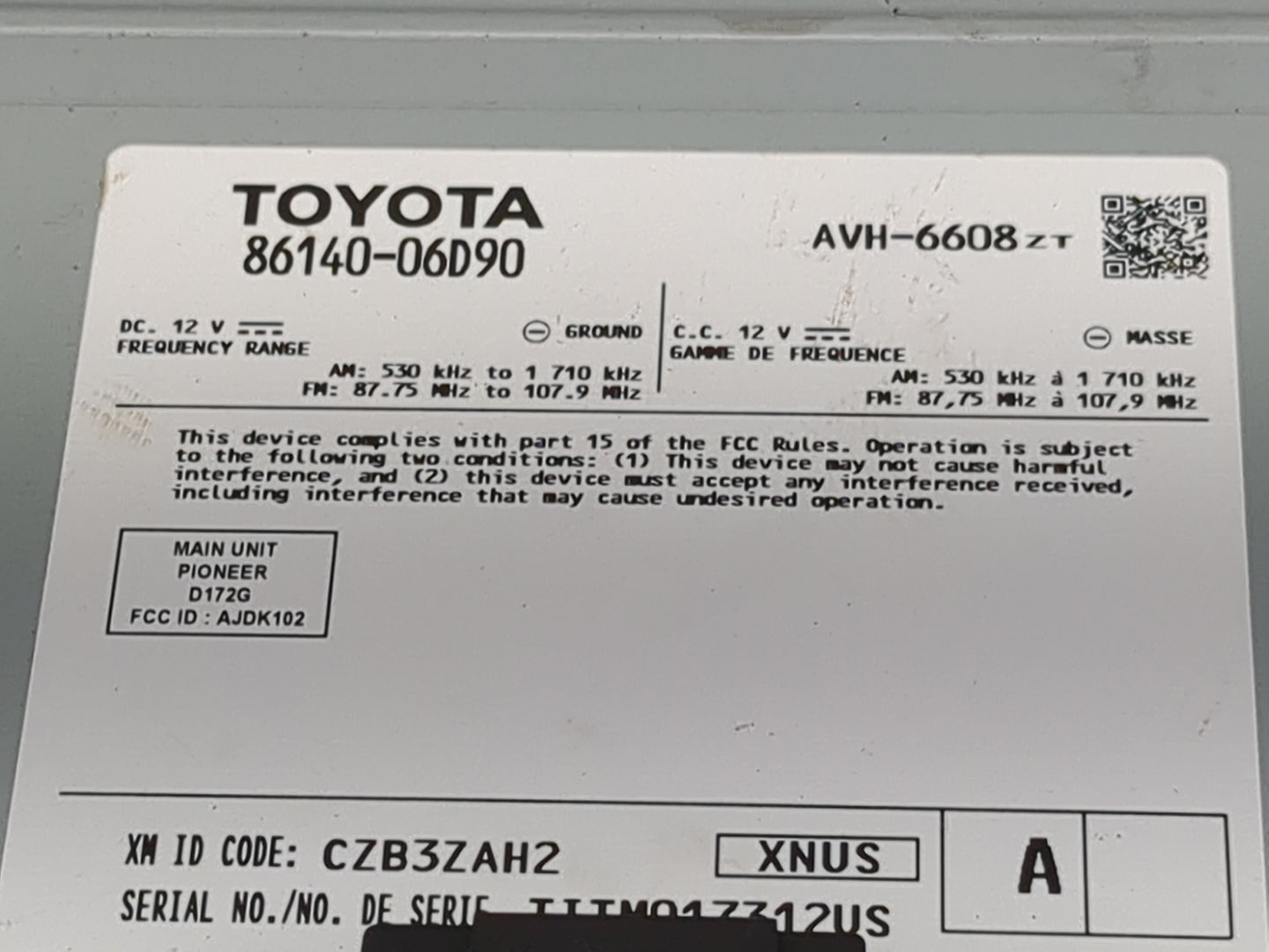 2020-2022 Toyota Camry Radio AM FM Cd Player Receiver Replacement P/N:86140-06D90 AVH-6608ZT, AJDK102 Fits Fits 2020 2021 20
