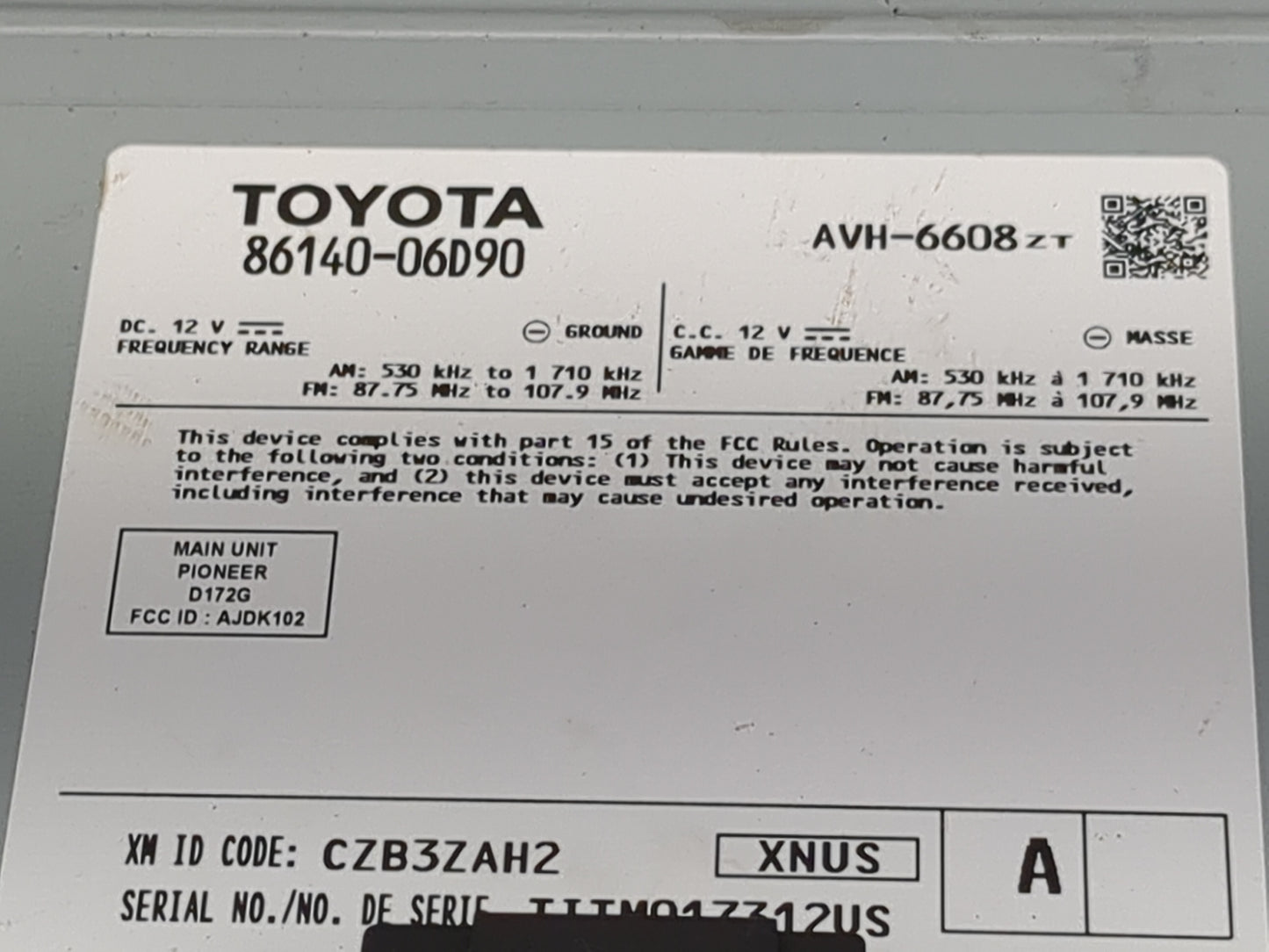 2020-2022 Toyota Camry Radio AM FM Cd Player Receiver Replacement P/N:86140-06D90 AVH-6608ZT, AJDK102 Fits Fits 2020 2021 20