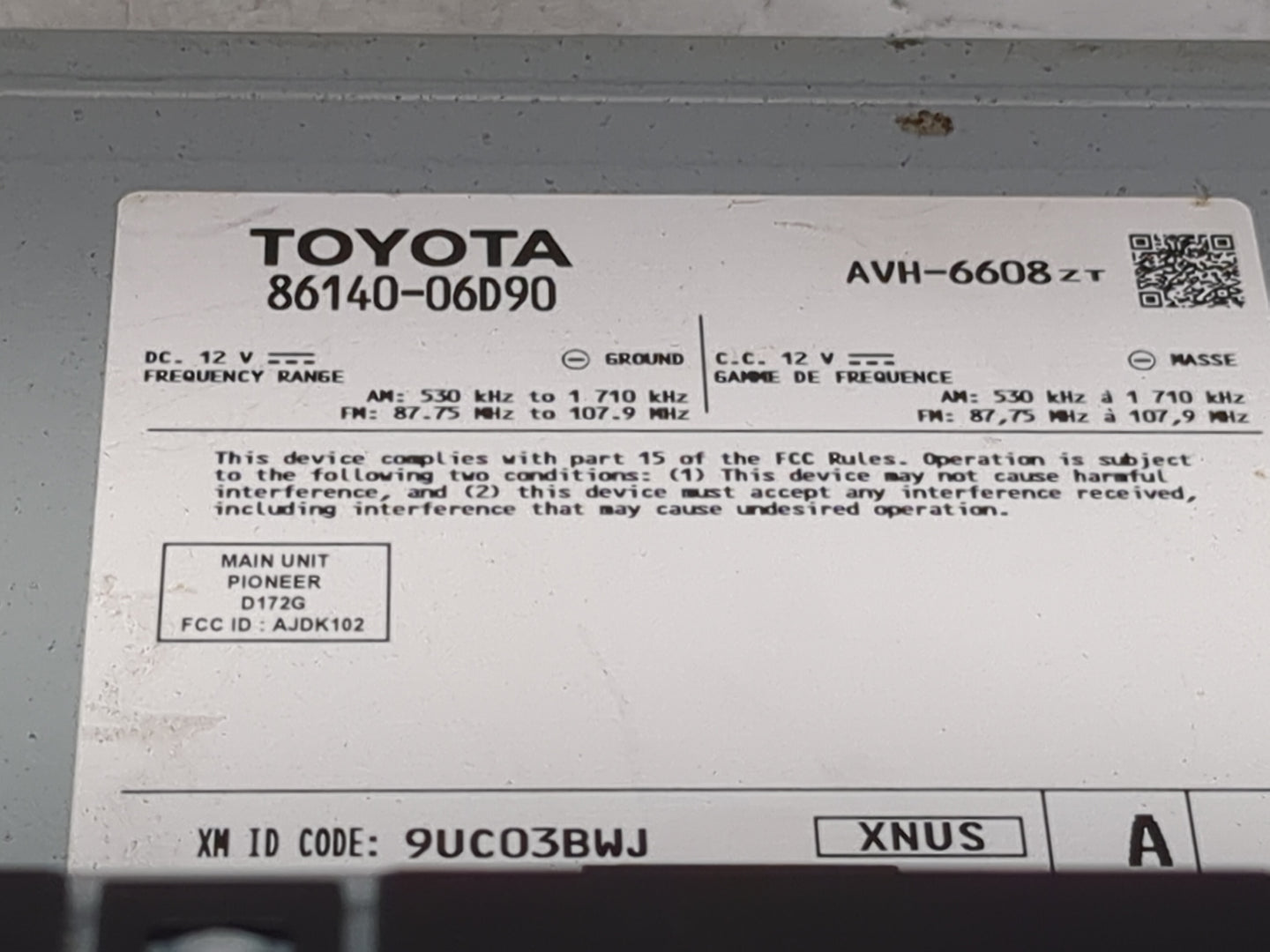 2020-2022 Toyota Camry Radio AM FM Cd Player Receiver Replacement P/N:86140-06D90 AVH-6608ZT, D172G Fits Fits 2020 2021 2022