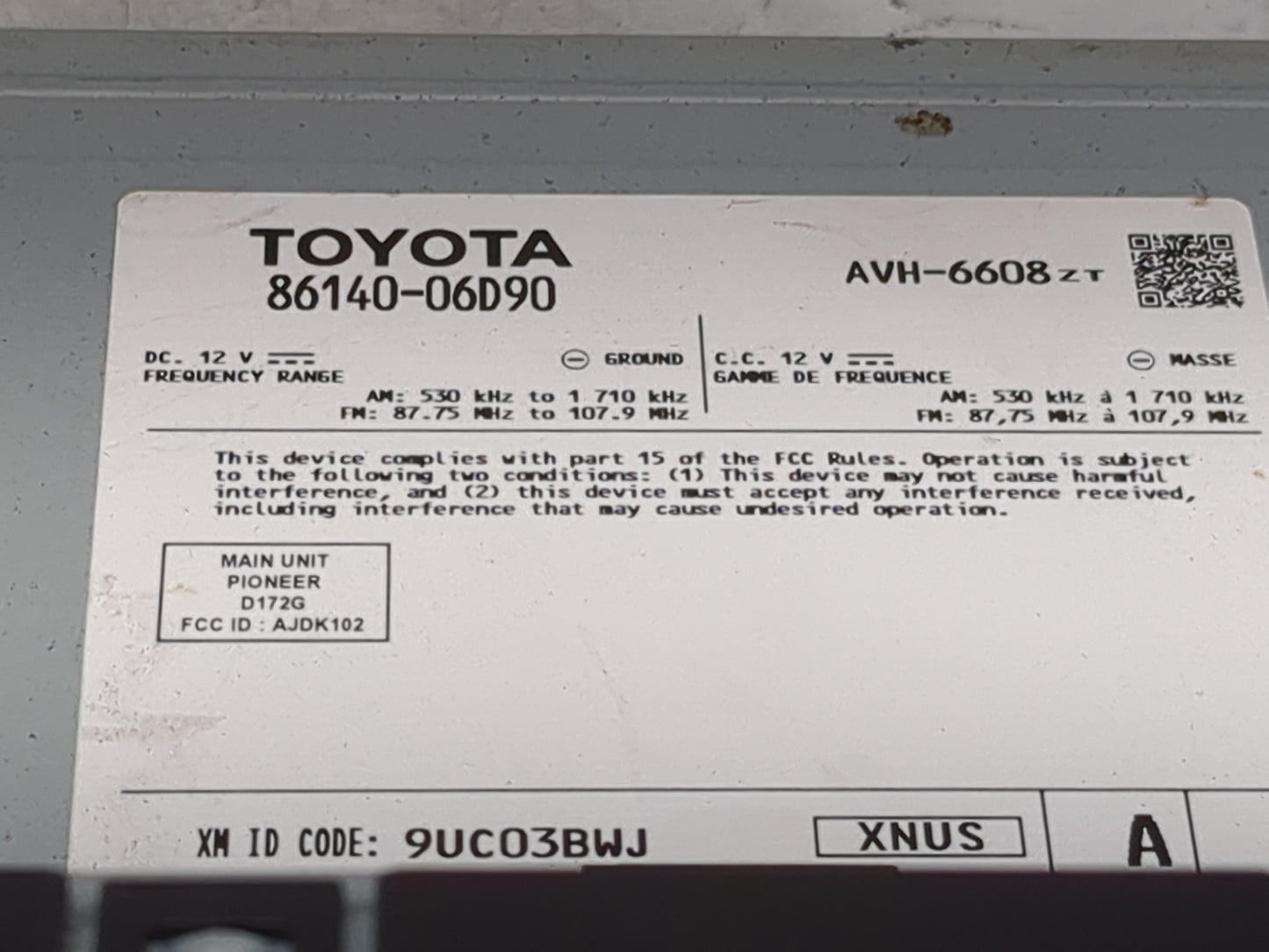 2020-2022 Toyota Camry Radio AM FM Cd Player Receiver Replacement P/N:86140-06D90 AVH-6608ZT, D172G Fits Fits 2020 2021 2022