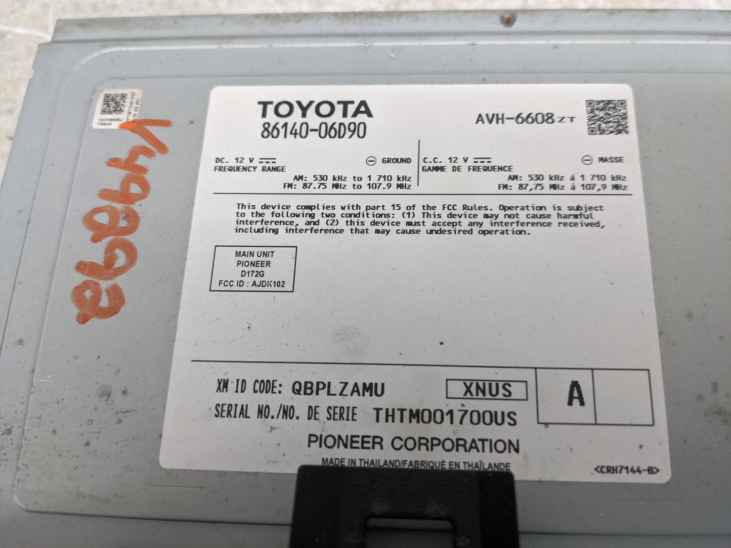 2020-2022 Toyota Camry Radio AM FM Cd Player Receiver Replacement P/N:86140-06D90 AVH-6608, D172G Fits Fits 2020 2021 2022 O